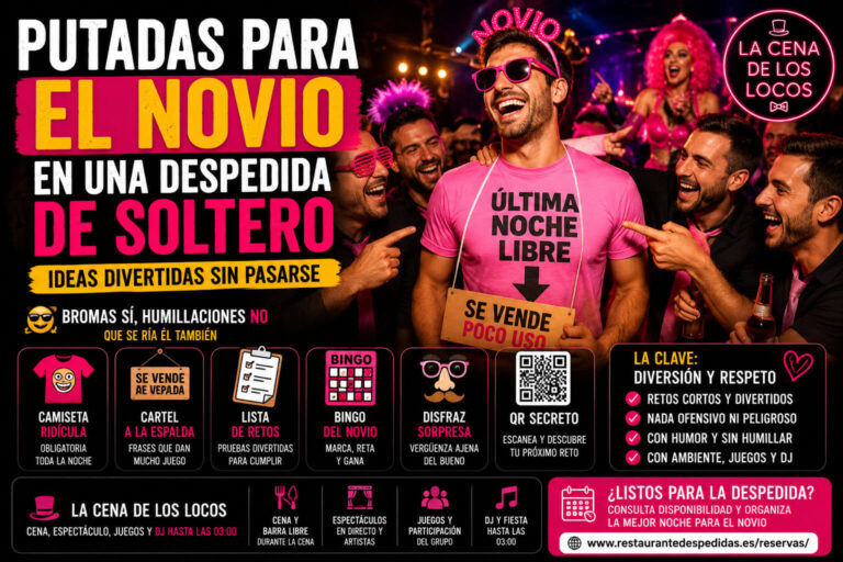 Ideas divertidas para putear al novio en una despedida de soltero con camiseta ridícula, cartel, retos, bingo y ambiente de fiesta en Valencia.