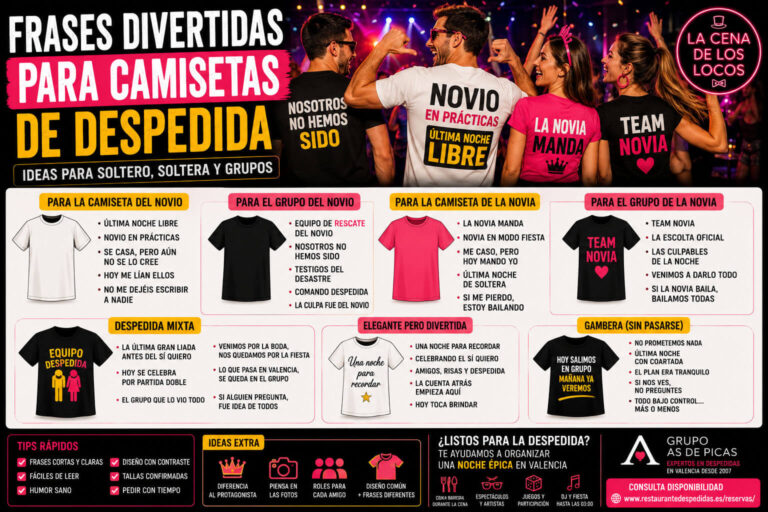 Frases divertidas para camisetas de despedida de soltero y soltera con ideas para novio, novia, grupos y despedidas mixtas.